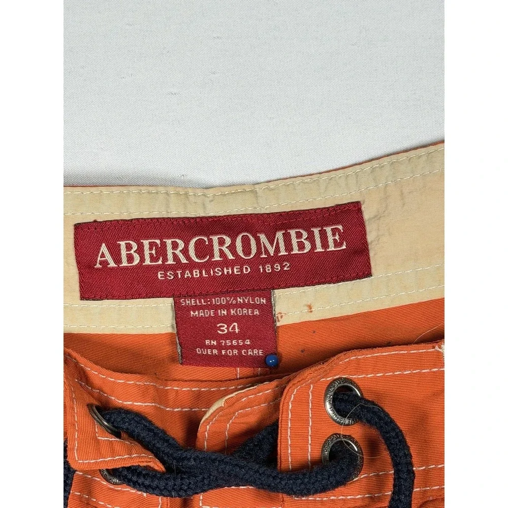 Abercrombie & Fitch Shorts Mens 34 Orange Board Swim Trunks Cargo Side Stripe